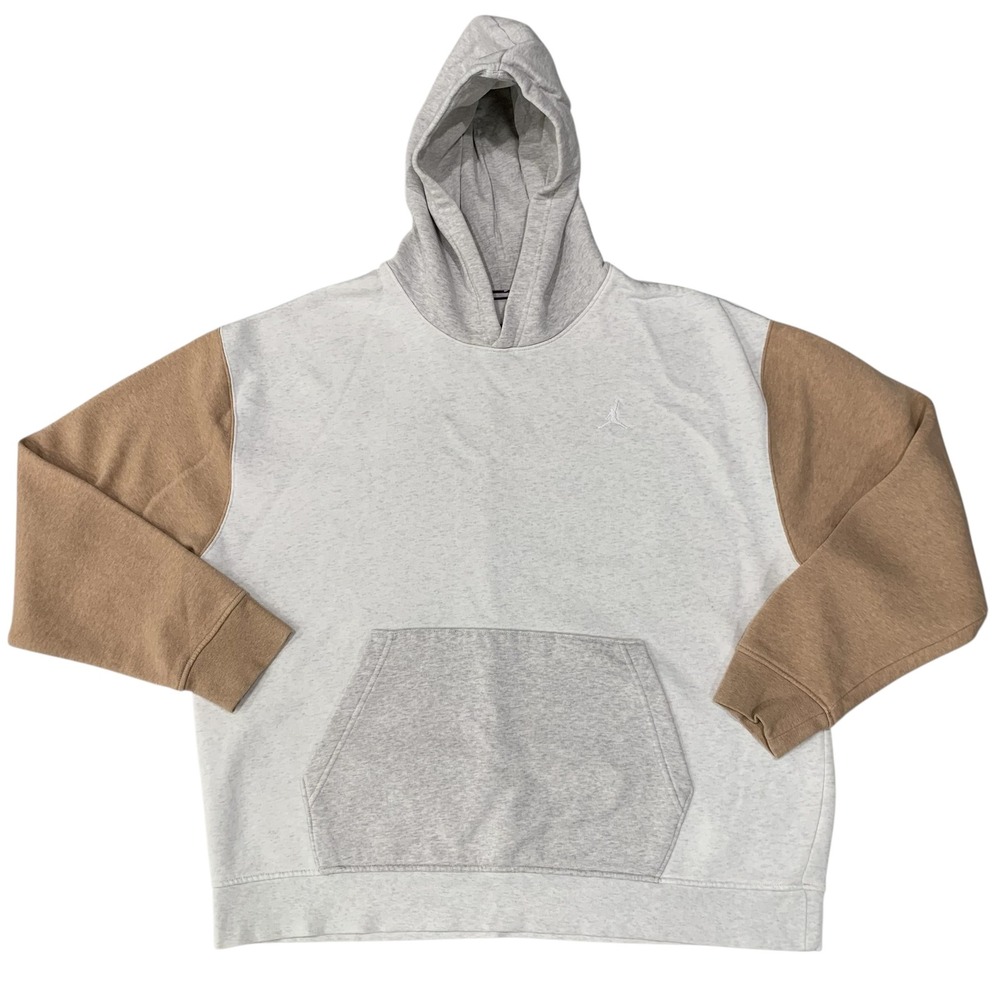 Air Jordan Essentials Men XL Fleece Pullover Hoodie Gray Tan Color Block Jumpman